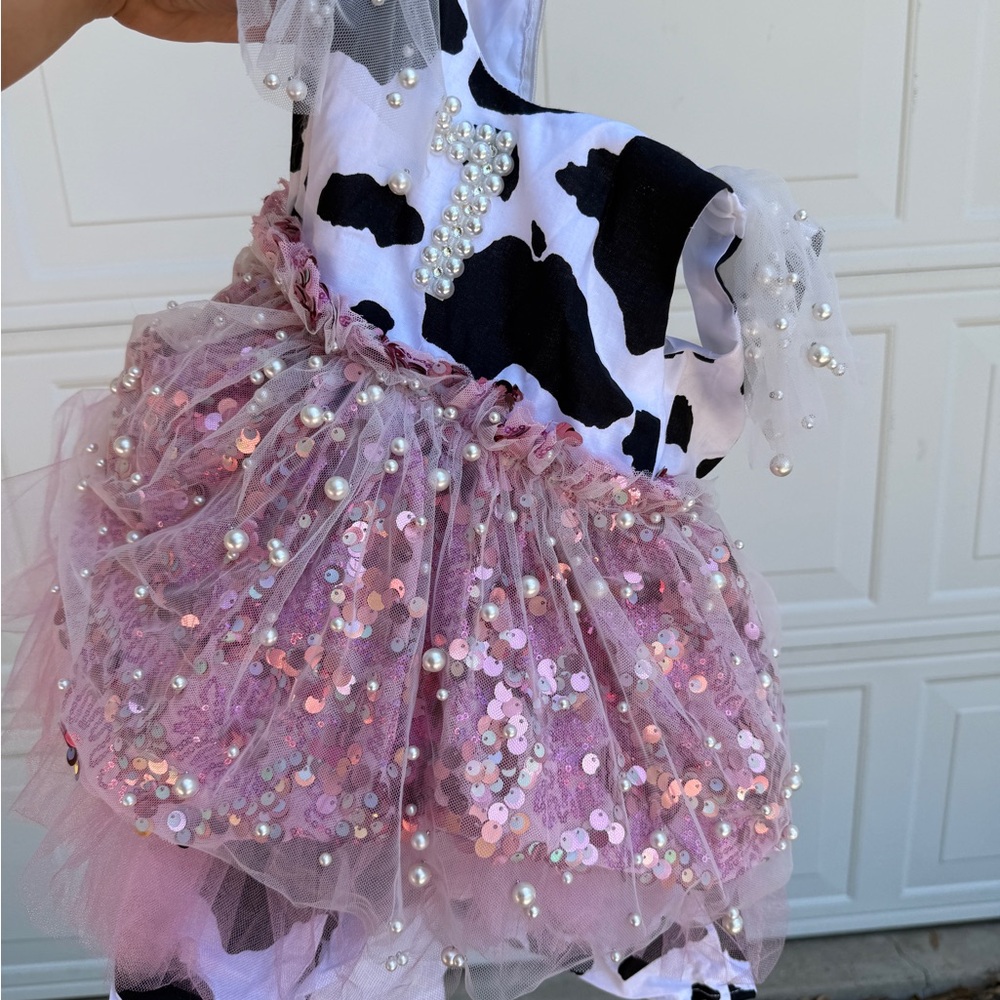 Cow Print Dress with Pink Sequin Tulle
